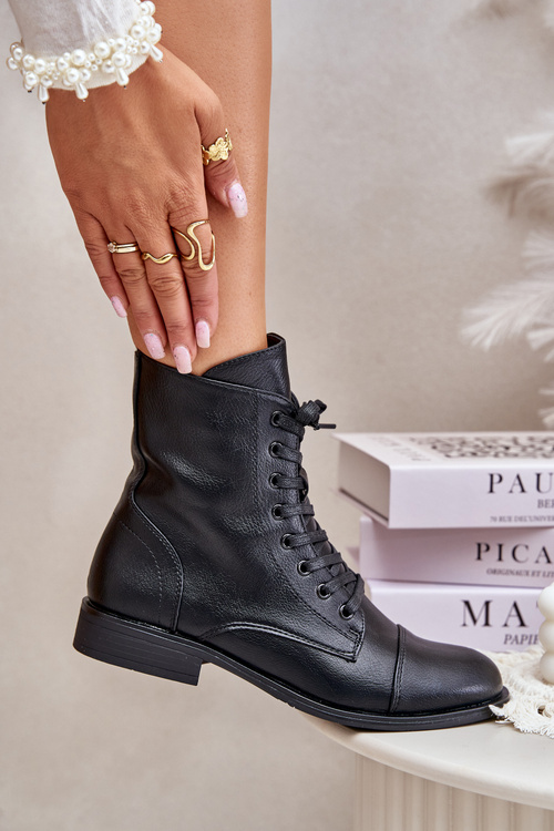 Eko Skórzane Botki Na Zamek Ocieplane Czarne Leanaris