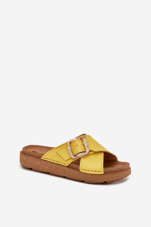 Leather Women's Slippers With Buckle Inblu ED0003IU Yellow