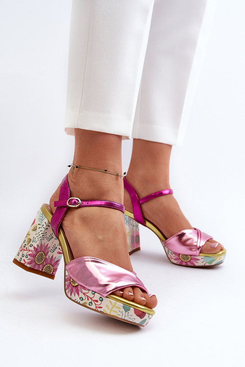 Women's Flower Print Stiletto Sandals D&A CR980 Pink