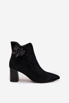 Suede women's ankle boots with embellishment D&A CR52-686 Black