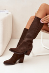 Suede Knee High Boots With Zip Chocolate Lissara