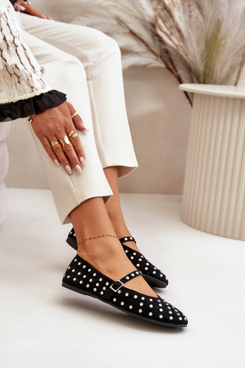 Decorated Ballerinas With Strap Eco Suede Black Tirilissa