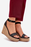 Women's Wedge Sandals With Braiding Black Adelio