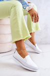 Tenisówki Skórzane Slip-On Damskie Białe