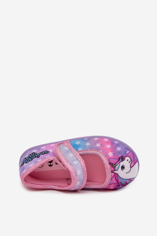 Ballerina Slippers For Girls With Velcro UNICORN Pink Silviera