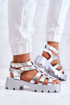 Leather Sandals With Straps Silver Minorite