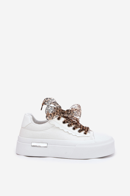 Women's sneakers on a chunky platform with decorative lacing white Zidora