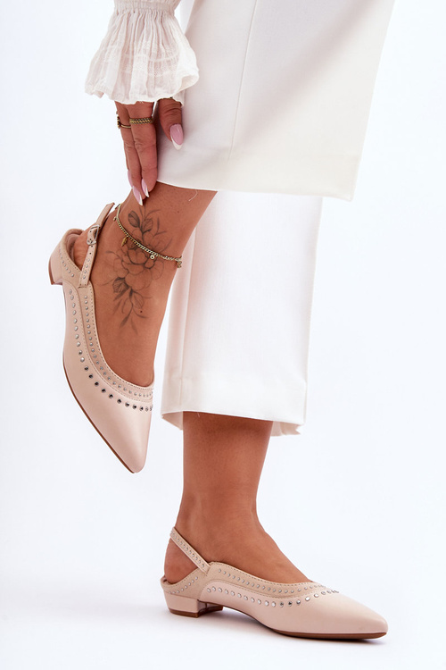 Leather Ballet Flats with Studs Beige Laroshe