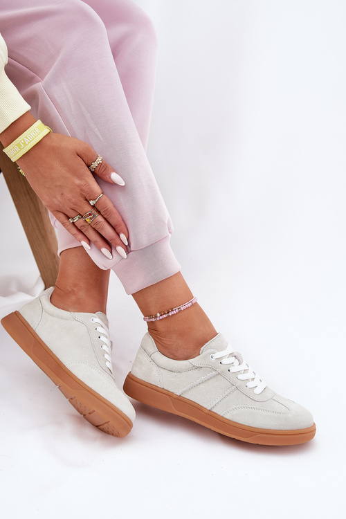 Sneakersy Damskie Niskie Z Naturalnego Zamszu Szare Paliana