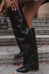 Warm Heeled Boots with Rolled Shaft Black Tamonia