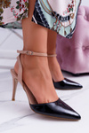 Women's Stiletto Sandals Black and Beige Ergola
