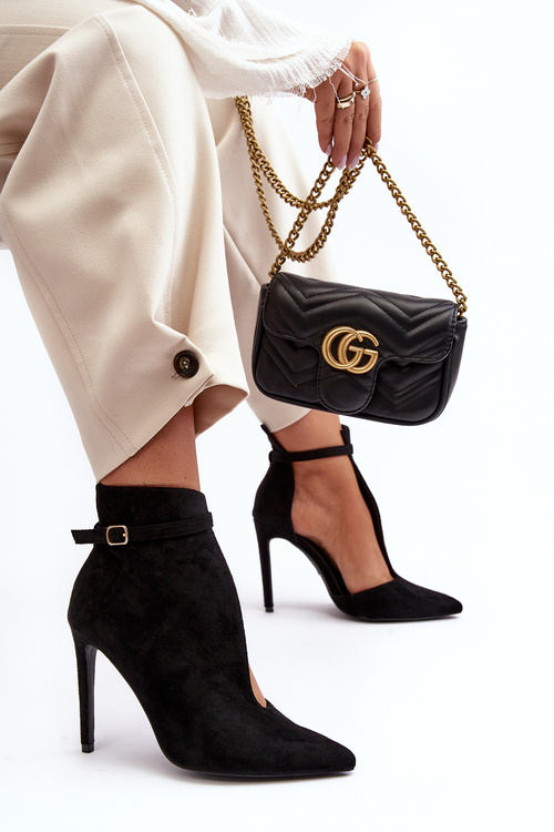 Botki Damskie Zamszowe Na Szpilce Czarne S1731