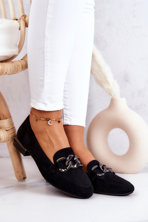 Mokasyny Damskie Zamszowe Czarne Sergio Leone MK739