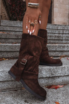 Women's Boots With Turned Shaft To Mid Calf With Clasp Chocolate Minelle