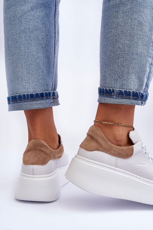 Women's Leather Platform Sneakers White Lemar 10150