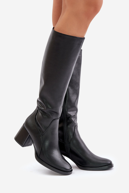 Ocieplane Kozaki Skóra Naturalna Obcas Słupek Na Zamek Czarne Sergio Leone KZ231-S