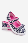 Children's Velcro Ballerinas In Print Navy Blue And Pink Selah