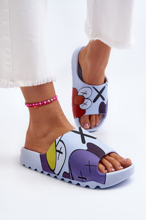 Blue Printed Rubber Flip Flops Monsters