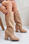 Knee High Block Heel Boots Made Of Eco Suede Beige Clorira