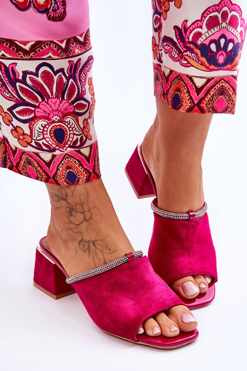 Suede High Heel Slippers S.Barski KV-612-2 Fuchsia