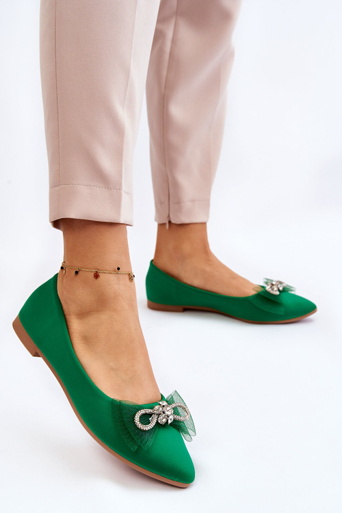 Women's V-neck Ballerinas With A Decorative Bow Green Luminous