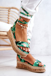 Sandals Espadrilles On Wedge Green Roxanne Flowers
