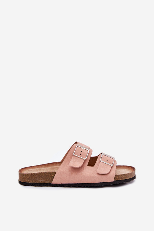 Women's Cork Platform Slippers With Buckles Pink Evisolla