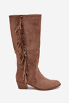 Women's cowboy boots with heels with fringes lined khaki Firlina