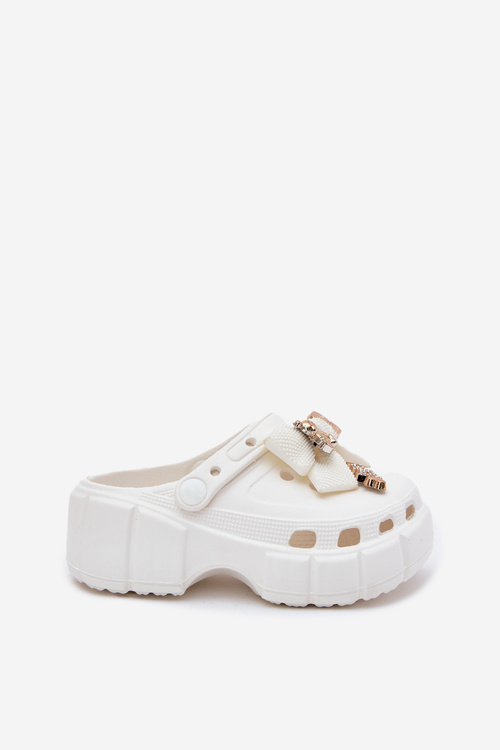 Girls Foam Slippers With Bow And Decorations White Selvana