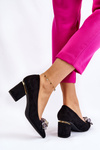 Elegant Suede Pumps With Decoration Black Elianne 