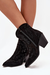 Insulated Women's Cowboy Ankle Boots With Decoration Black Lelira