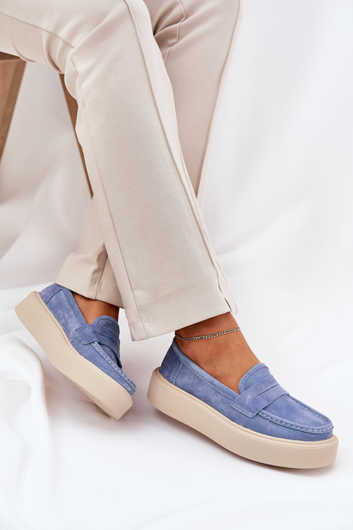 Ladies Suede Moccasins On Platform Vinceza 79535 Blue