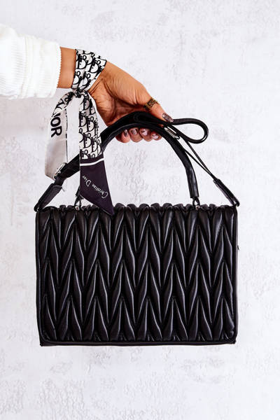Quilted Letterman Handbag Black Roselyn