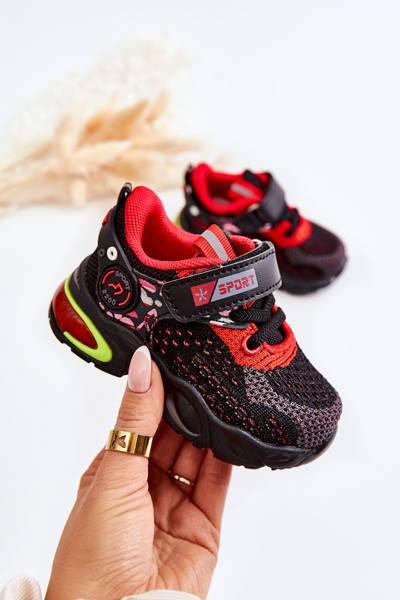 Buty Sportowe Dziecięce Materiałowe Rzepy Czarno-Czerwone Lillo