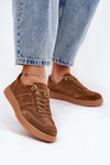 Sneakersy Damskie Niskie Z Naturalnego Zamszu Brązowe Paliana 