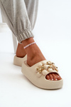 Women's Foam Slides with Decorations on Thick Sole Light Beige Bremavia