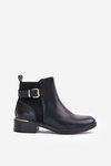 Women's Ankle Boots on Low Heels Insulated with Golden Buckle Black Inomira