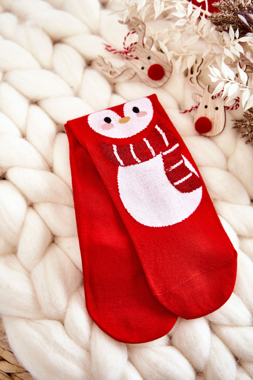 Women's Christmas Socks With A Penguin Pattern Red 