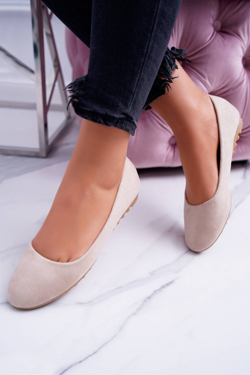 Damskie Beżowe Baleriny Zamsz Mickey