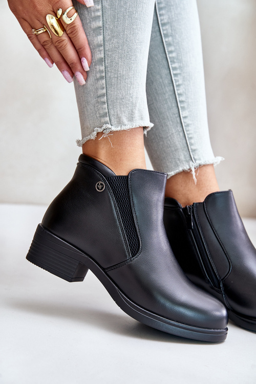 Damskie Botki Niska Cholewka Ocieplane Futerkiem Czarne Vinceza 85150