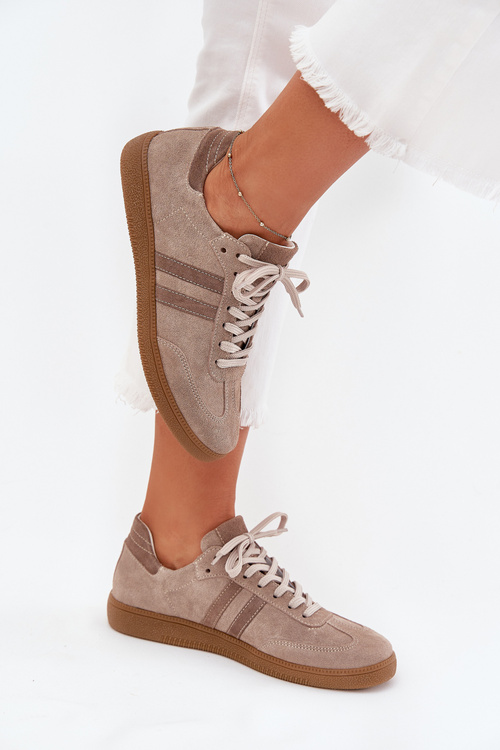 Suede Low Sneakers Women Dark Beige Zazoo N1068
