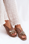 Ladies Sandals On Flat Heel With Decoration S.Barski KV27-001 Dark Beige