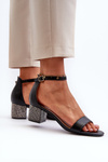 Women's sandals in eco leather on embellished heel black Wiatalia