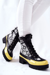 Leather Snakeskin Boots Black and Yellow Meridiah