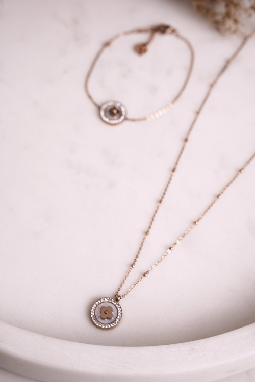 Necklace with Clover and Cubic Zirconia Rose Gold Luck