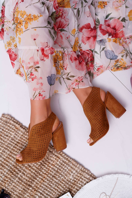 Damskie Sandały Na Słupku Peep Toe Camel Nevienna