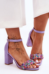 Fashionable Sandals With Stones High Heels Purple Love Me