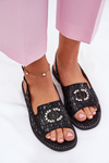 Leather Sandals With Decoration On Flat Heel S.Barski KV51-096 Black