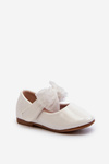 White Olessa Children's Patent Ballerina Flats with Velcro Strap and Bow