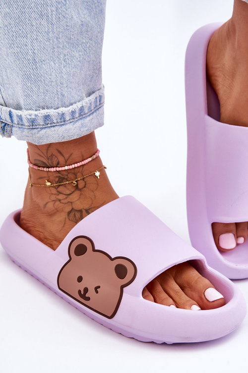 Women's Light Foam Slippers Bear Motif Violet Parisso